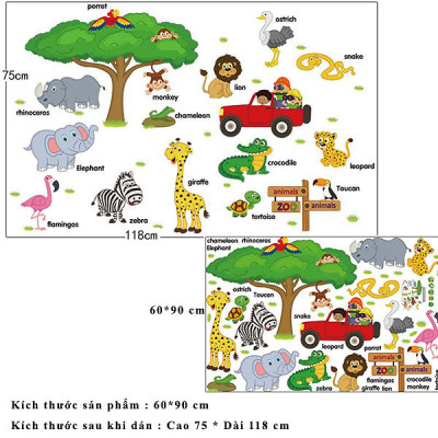 Decal dán tường từ tiếng anh về loài vật cho bé ZOOYOO SK9084-kiddecals