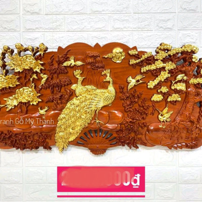 Tranh treo tường cánh quạt trạm khắc phu thê viên mãn bằng gỗ hương đỏ kt 120×60×4cm