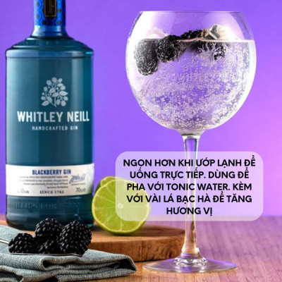 Rượu Whitley Neill Handcrafted Blackberry Gin 43% (700ml) - Không hộp