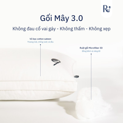 Gối Mây Ru9, Chất Liệu Microfiber 3D Tân Tiến, Đặc Biệt Chống Thấm, Nâng Đỡ Cổ - Ôm Trọn Đầu Giúp Ngủ Ngon, 2 Kích Thước