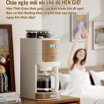 Máy Pha Cà Phê CF06 Tự Động Vừa Xay, Vừa Pha 2 Trong 1, Từ 2-12 Cốc/Lần, Hẹn Giờ Pha Thông Minh, Cối Xay Cafe Lưỡi Nón Độ Đồng Nhất Cao, Hàng Chính Hãng