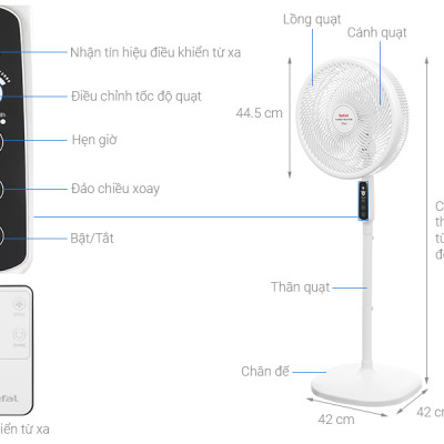 Quạt đứng Tefal TB Silence Plus VH689690-Trắng Cánh Trắng- Hàng chính hãng