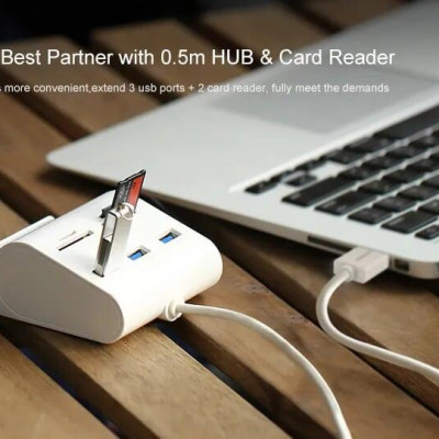 Ugreen UG30344US156TK 1M màu Trắng Bộ chia HUB USB 3.0 sang 3 USB 3.0 + đọc thẻ TF SD MS M2 có khay đỡ hỗ trợ nguồn 5V - HÀNG CHÍNH HÃNG