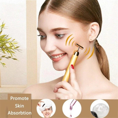 Cây lăn mát xa mặt nâng cơ xi mạ vàng 24K, máy massage mặt giúp giảm nếp nhăn (có hàng sẵn) (Hàng Chính Hãng) B08