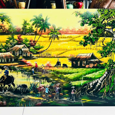 Tranh Sơn Mài - ĐỒNG QUÊ VIỆT NAM | Size 60x120 cm | Mộc Mạc – Bình Yên – Đậm Hồn Dân Tộc