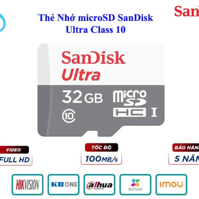 Thẻ Nhớ microSDHC SanDisk Ultra 32GB UHS-I - 100MB/s (New 2020) - Hàng Nhập Khẩu