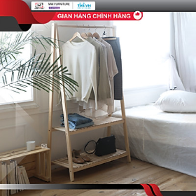 KỆ TREO QUẦN ÁO 2 TÂNG GỖ LẮP RÁP