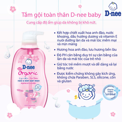 Dung Dịch Tắm Gội Toàn Thân Cho Bé Dưới 3 Tuổi D-nee - Chai 800ml (Hồng)