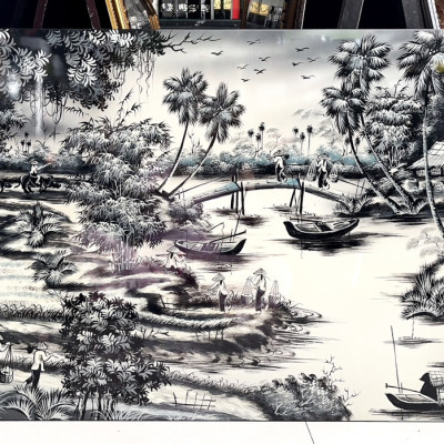 Tranh Sơn Mài - ĐỒNG QUÊ VIỆT NAM | Size 60x120 cm | Mộc Mạc – Bình Yên – Đậm Hồn Dân Tộc