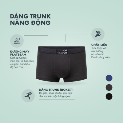 Combo 3 quần lót nam cotton lành tính dáng trunk thoáng mát thấm hút mồ hôi ONOFF màu ngẫu nhiên- 18UQ24A035-55