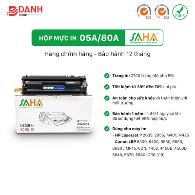 Hộp mực in SAHA 05A/80A (Có chíp) Dùng cho Canon, HP - Chính Hãng SAHA (BOX)