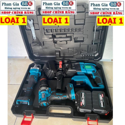 [LOẠI 1] Bộ Combo 3 Máy Gồm Máy Khoan Đục Bê Tông, Máy Mài Và Máy Chuyên Vít Dùng Pin 199V 15 Cell Máy Khoan Siêu Khỏe