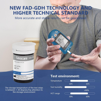 Máy Đo Đường Huyết Và Axit Uric Sinocare Safe AQ UG 2 Trong 1 Kèm 50 Que Đường, 50 Que Gout Và 100 Kim
