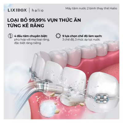 Máy Tăm Nước 2 Bình Thay Thế Halio UltraClean Express Hydro Floss Phiên Bản Nâng Cấp Dành Cho Răng Niềng