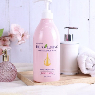 Set 02 chai sữa tắm dưỡng ẩm, làm trắng da toàn thân Hàn Quốc Heavening Perfect 750ml