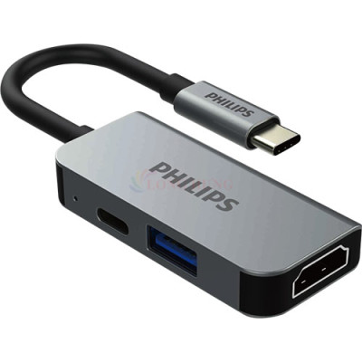 Cổng chuyển đổi Philips 3-in-1 Multifunction Adapter USB-C Hub SWV6113G/67 - Hàng chính hãng