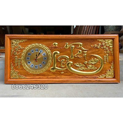 Tranh Đồng hồ khắc chữ tài lộc bằng gỗ gõ kt 41×97×4cm