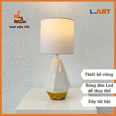 Đèn ngủ trang trí trắng đế vàng gốm sứ sang trọng DBG013X