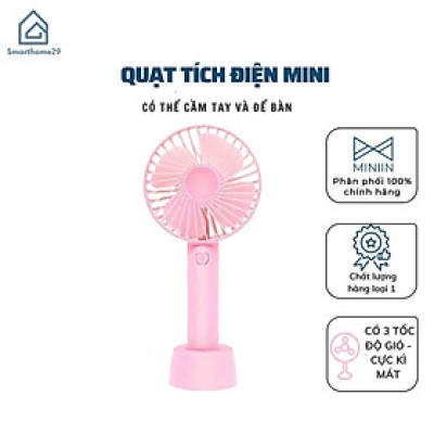 Quạt Tích Điện Cầm Tay Pin Sạc 4 Cánh 3 Tốc Độ Gió Có Đế Để Bàn, Quạt Để Bàn Pin Sạc USB Tiện Lợi - HÀNG CHÍNH HÃNG MINIIN