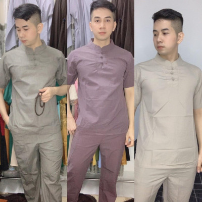 ĐỒ LAM ĐI CHÙA Set Đồ Lam Cao Cấp Cổ Tàu 3 Nút