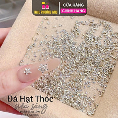 Set 100 Viên Đá Khối Hạt Thóc Hạt Gạo Chân Bằng, Chân Nhọn Lấp Lánh Chân Vàng Size Mini Cao Cấp Làm Nail Siêu Sáng Đẹp Đính Móng Nữ Women