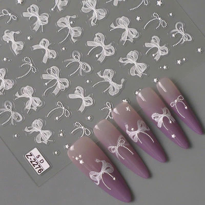 Sticker 5D Nơ Ren Lụa Nổi Z2276 Siêu Hot, Hình Dán Móng Nơ Trắng CA6846 Làm Nail Trẻ Trung Nữ Women