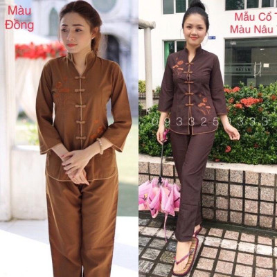 ĐỒ LAM ĐI CHÙA  cổ tàu thêu sen