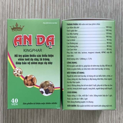 Kingphar An dạ -Chai 40v - Giúp giảm viêm loét dạ dày, tá tràng, trào ngược thực quản, dịch vị, ăn uống không tiêu