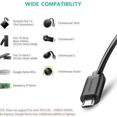 Ugreen UG3098530985TK 1M màu đen card mạng usb có thêm cổng micro dùng cho Fire TV Stick 4K All New Fire TV 2017 Chromecast Google Home Mini - HÀNG CHÍNH HÃNG