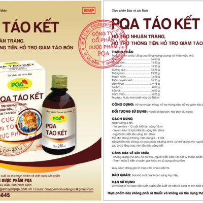 Táo Kết PQA Thành Phần Thiên Nhiên Hỗ Trợ Nhuận Tràng, Thông Tiện, Giảm Táo Bón Hộp 250ml
