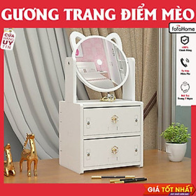 Gương Trang Điểm Để Bàn Tủ Để Đồ Trang Điểm Có Ngăn Kéo Và Gương Xoay 360, Kệ Để Đồ Đa Năng Thiết Kế Sang Trọng Màu Trắng