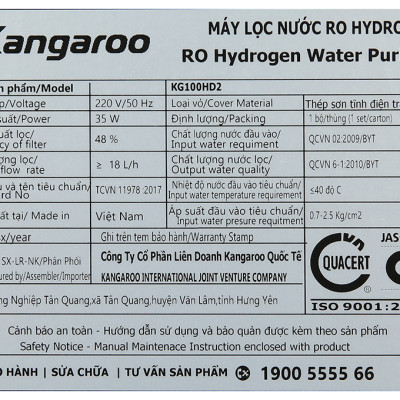 Máy Lọc Nước RO Hydrogen Slim Duo 2 Kangaroo KG100HD2 8 lõi - Hàng Chính Hãng