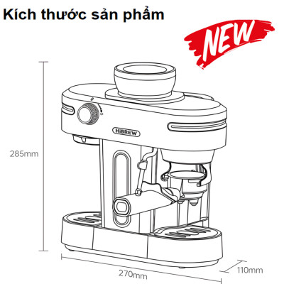 Máy pha cà phê bán tự động 3 trong 1 tích hợp xay cà phê 15 chế độ thương hiệu Mỹ cao cấp HiBREW H14 - Hàng Nhập Khẩu