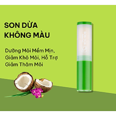 Son dừa không màu dưỡng môi mềm mịn, chống khô nứt nẻ môi, hỗ trợ giảm thâm môi
