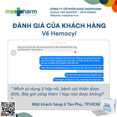 Hemocyl-TPBVSK: Giải pháp đột phá trong quản lý bệnh trĩ mà không cần phẫu thuật-Hỗ trợ cải thiện triệu chứng: đau rát, ngứa, chảy máu khi đi ngoài do trĩ. Ức chế sự phát triển vi sinh vật giúp hỗ trợ cải thiện nguy cơ nhiễm trùng thứ phát tại búi trĩ.