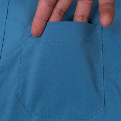 Áo Sơ Mi Nam Công Sở Trung Niên Thương Hiệu Anton Xanh Than Có Túi Ngắn Tay Trơn Vải Cotton - XSN13