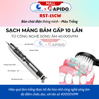 Máy Tăm nước cầm tay Rapido RWG150/RWW-300 - Bàn chải điện thông minh RST-15CW Trắng/RST-15WB Đen - Hàng Chính Hãng - bảo hành 6 tháng