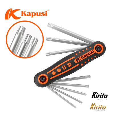 Bộ 8 chìa lục giác và lục giác bông Thép CR-V, chịu nhiệt, mạ thép chrome Kapusi Japan bộ gập gọn