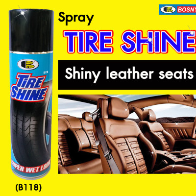 Chai xịt bóng lốp xe, chai xịt bóng vỏ xe, chai xịt bóng ghế xe ô tô ,chai xịt bóng yên xe máy và bảo vệ lốp xe, vỏ xe, ghế xe và yên xe - TIRE SHINE Bosny B118 600cc- Nhập khẩu Thái Lan