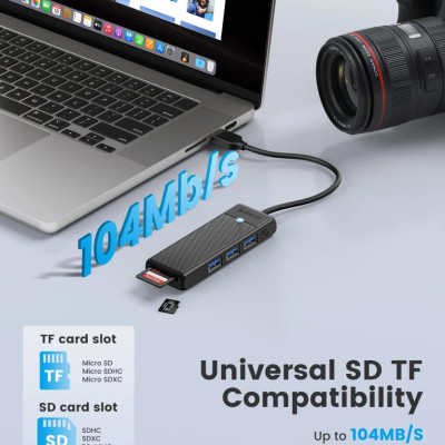 Bộ Chuyển Đổi HUB 1 USB ra 3 cổng USB 3.0 5Gps/ TF/SD 3.0*1 5Gbps PAPW3AT-U3-015 Orico - Hàng Chính Hãng