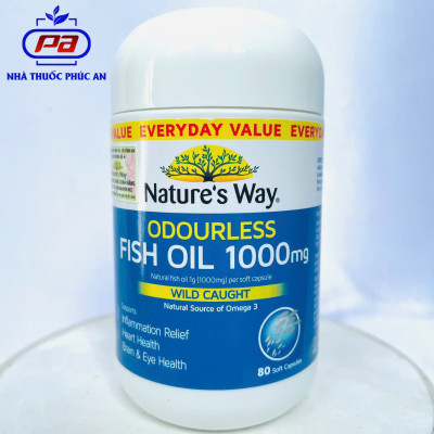 Viên uống dầu cá Omega 3 Nature’s Way Odourless Fish Oil 1000mg 80 - 200 viên hỗ trợ tim mạch, bổ não, tăng cường thị lực