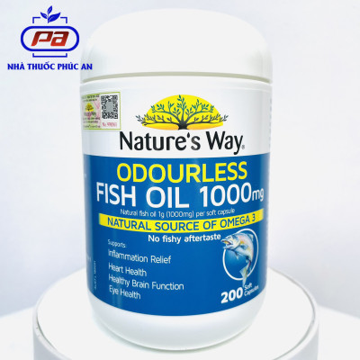 Viên uống dầu cá Omega 3 Nature’s Way Odourless Fish Oil 1000mg 80 - 200 viên hỗ trợ tim mạch, bổ não, tăng cường thị lực