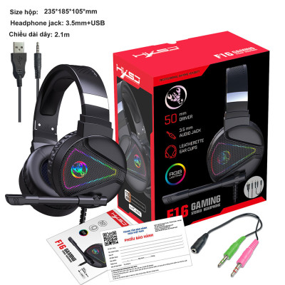 Tai nghe chụp tai Gaming tích hợp Mix HXSJ F16 RGB Jac 3.5mm âm thanh 3D Bass cực đã chuyên dùng nghe nhạc, chơi game - Hàng chính hãng