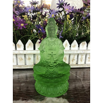 Tượng Phật quan âm ngồi đài sen đá lưu ly - Cao 15 cm