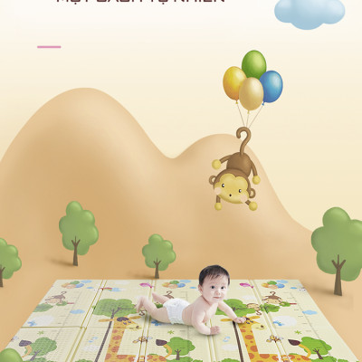 Nệm (thảm) chơi Nhà của Mẹ gấp gọn 2 mặt cho bé kích thước 180x200x1cm - họa tiết hình thú dễ thương giao ngẫu nhiên