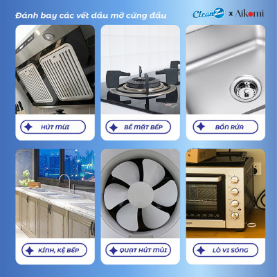 Bình xịt làm sạch dầu mỡ nhà bếp tường gạch máy hút mùi CleanZ 450ml Hương Chanh
