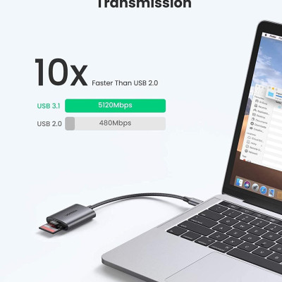 Ugreen UG80888CM401TK SD/TF chuẩn USB 3.1 Type C Đầu đọc thẻ nhớ vỏ nhôm cao cấp - HÀNG CHÍNH HÃNG