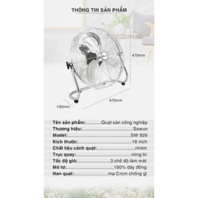  QUẠT SÀN SOWUN SW 826 Hàng chính hãng