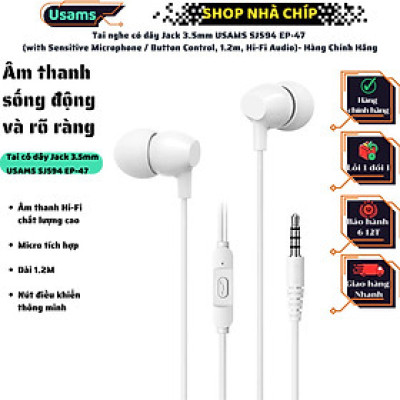 Tai nghe có dây Jack 3.5mm USAMS SJ594 EP-47 (with Sensitive Microphone / Button Control, 1.2m, Hi-Fi Audio)- Hàng Chính Hãng