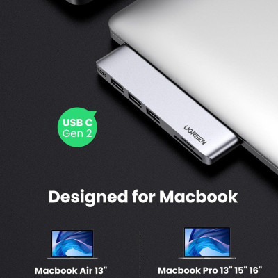 Ugreen UG60560CM251TK macbook pro air 2 cổng USB Type C Bộ chuyển đổi sang 3x Hub USB 3.0 + SD/TF + nguồn PD màu xám bằng nhôm - HÀNG CHÍNH HÃNG